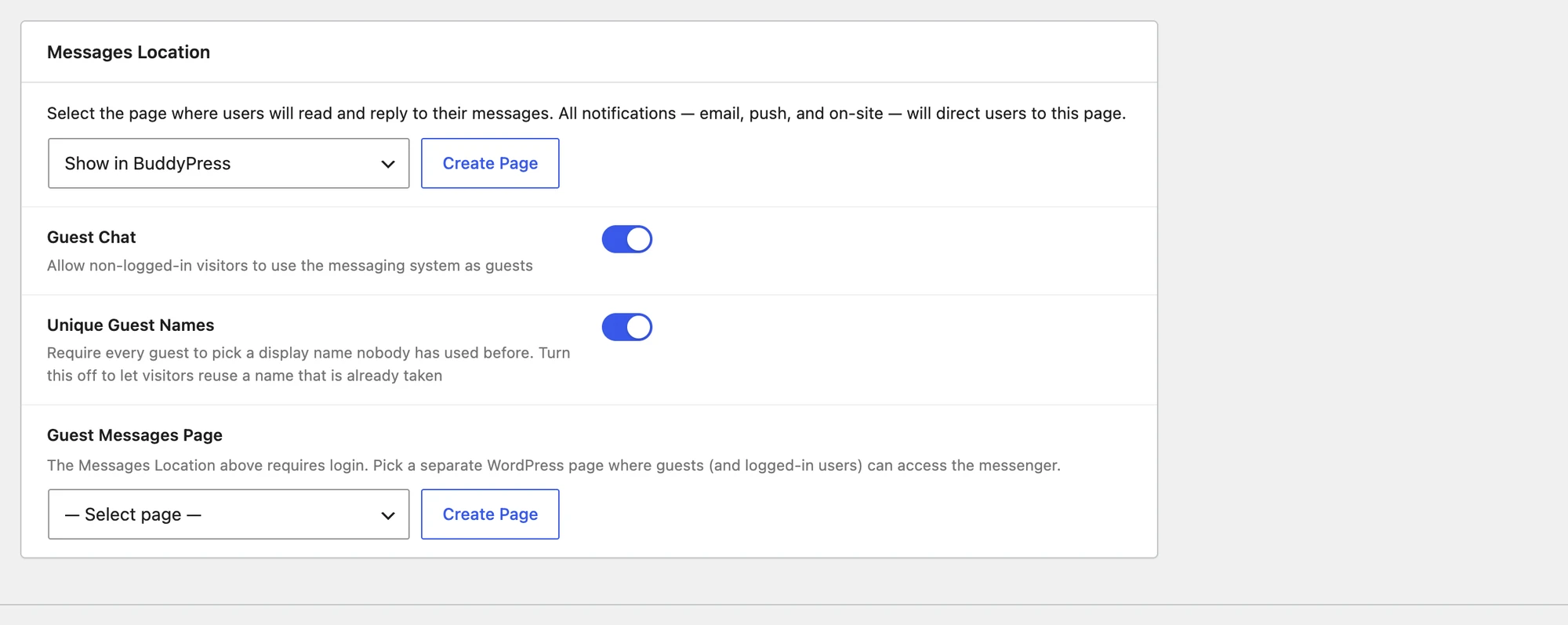 Better Messages — Location setting