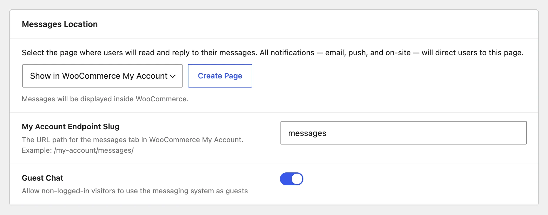 Messages location