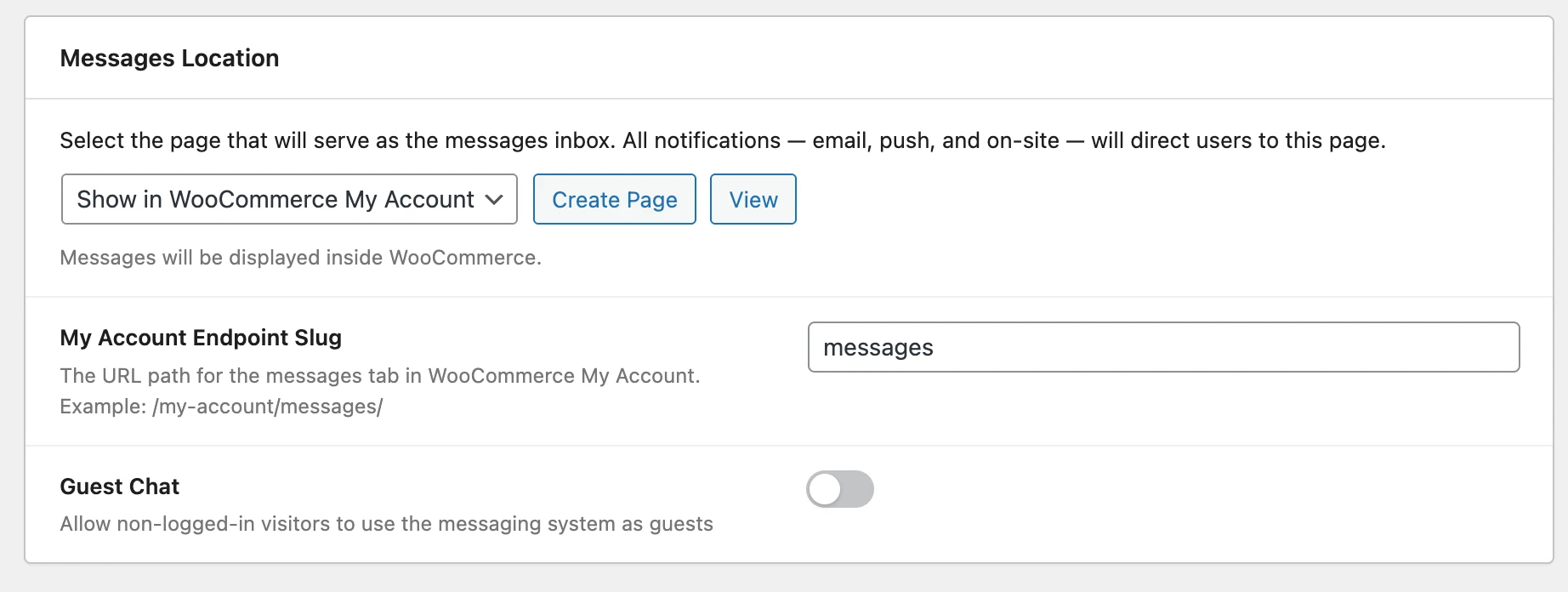 Messages location