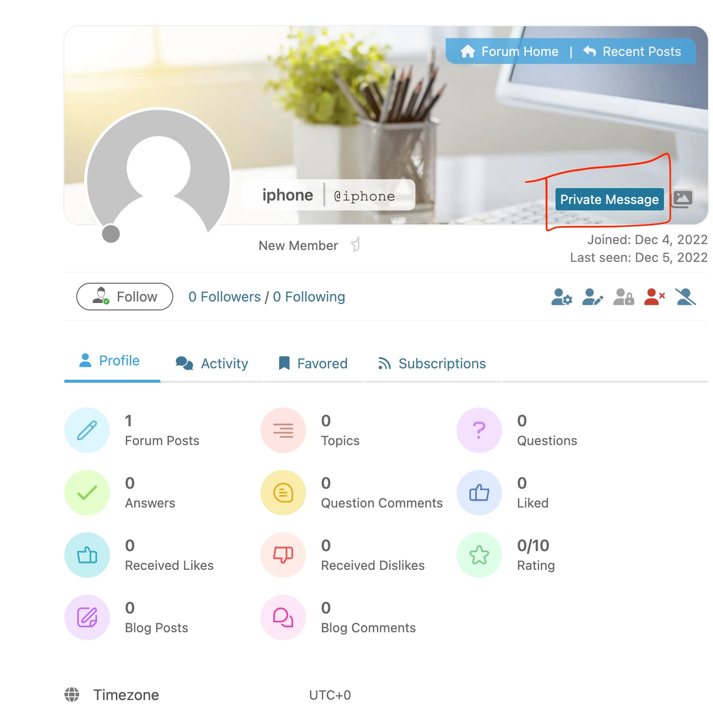 Private Message button on a wpForo user profile