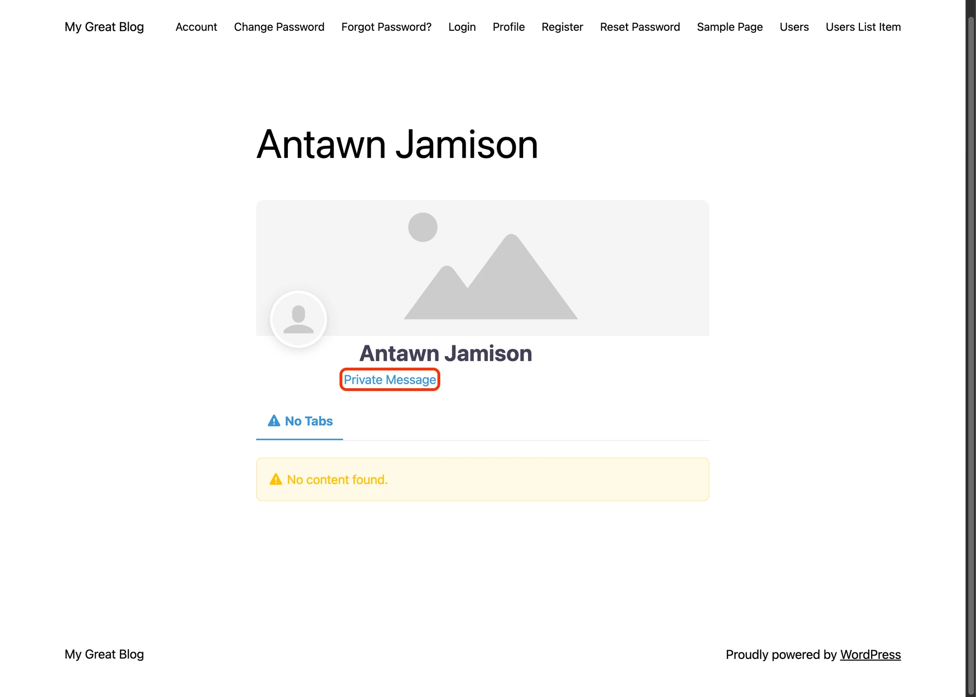 Private Message button on another user's UsersWP profile
