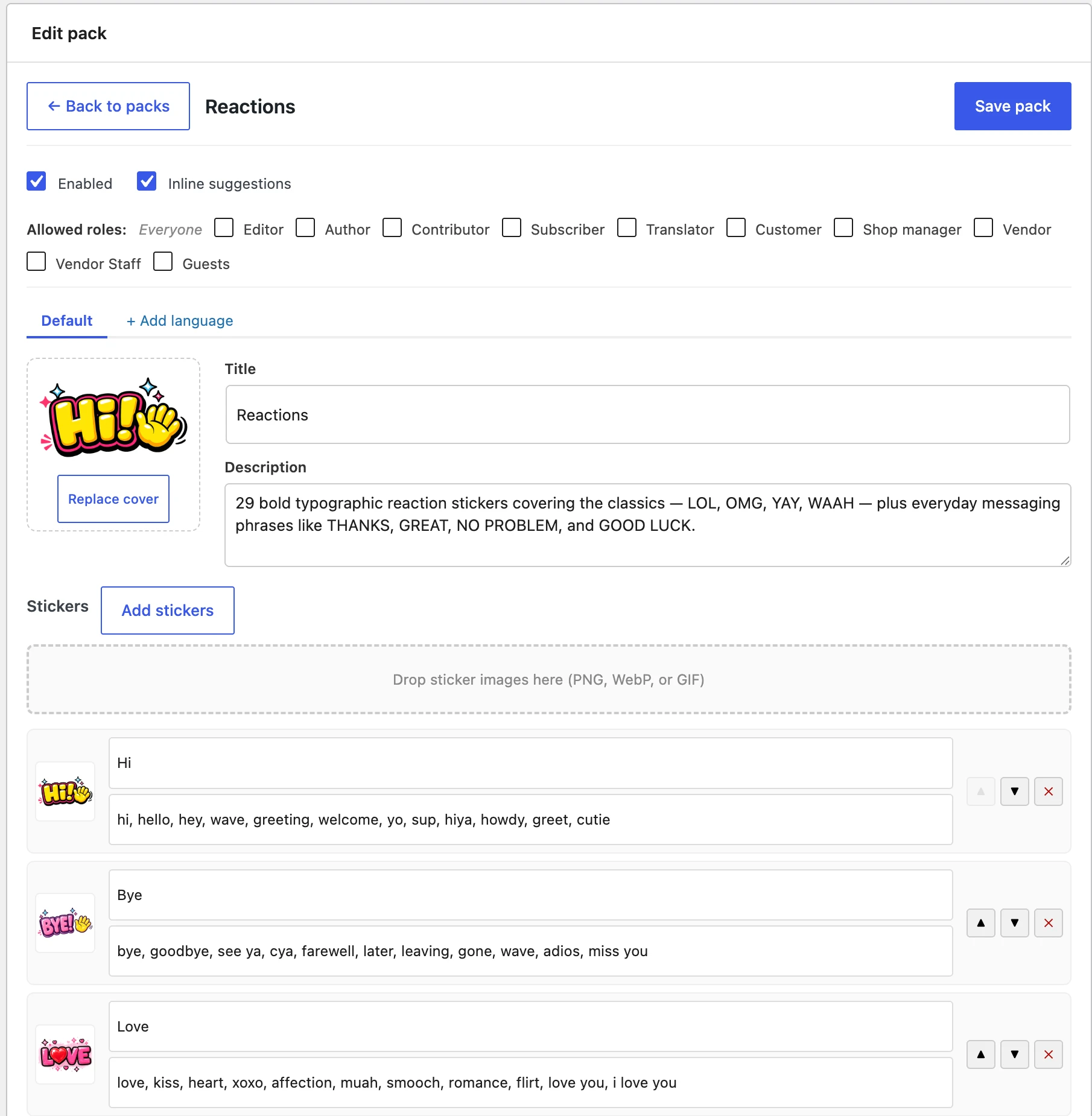 Pack editor