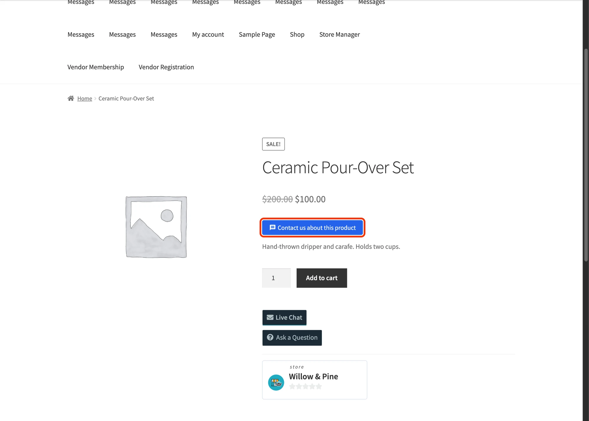 Live Chat button on a WCFM product page