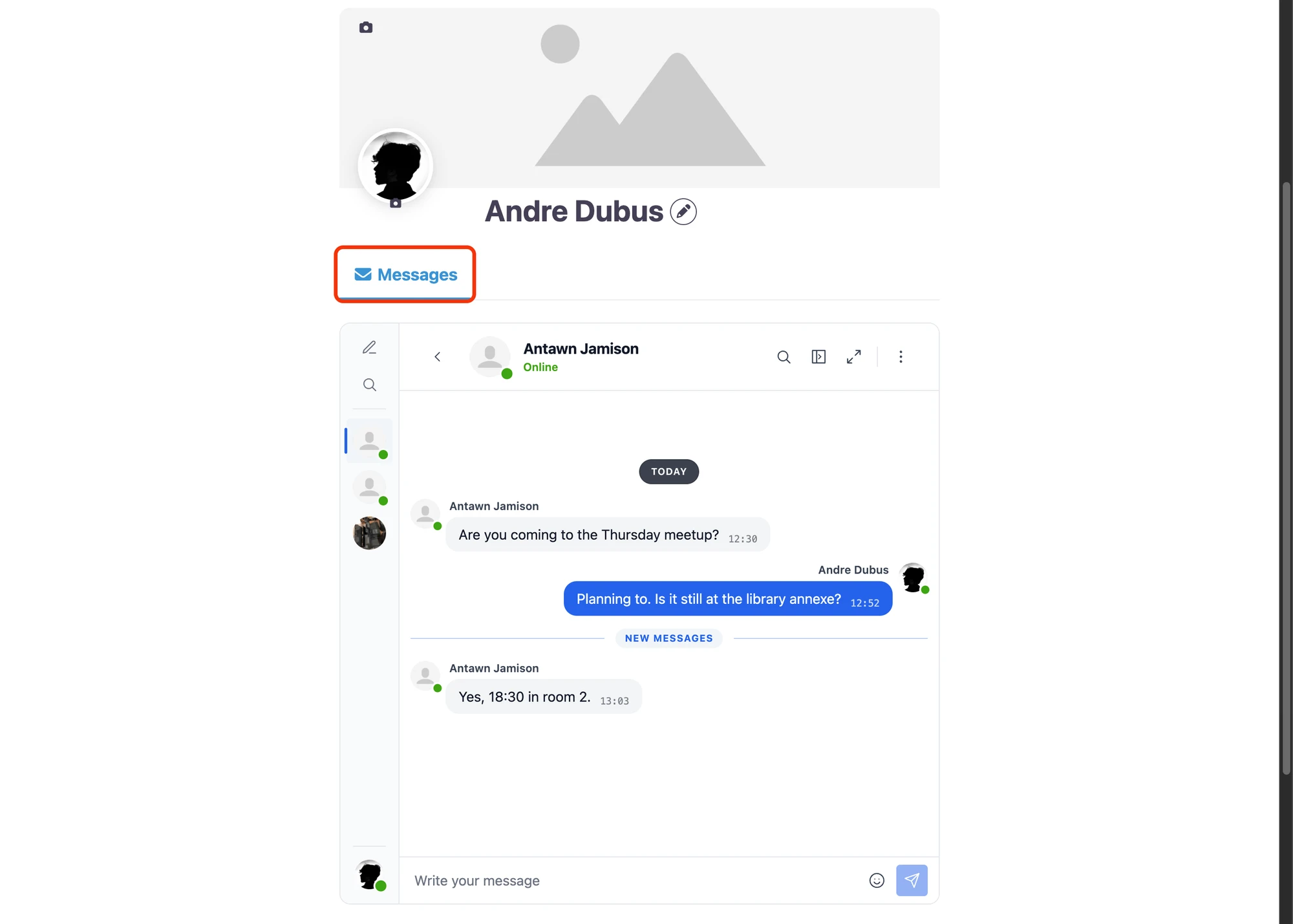 Messages tab inside the UsersWP profile