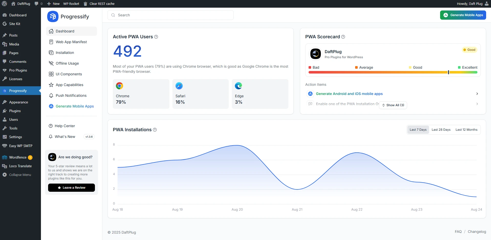 Progressify-powered PWA on WordPress