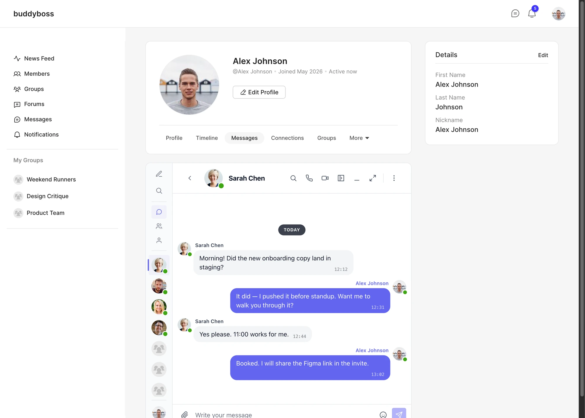Better Messages rendered inside the ReadyLaunch profile Messages tab