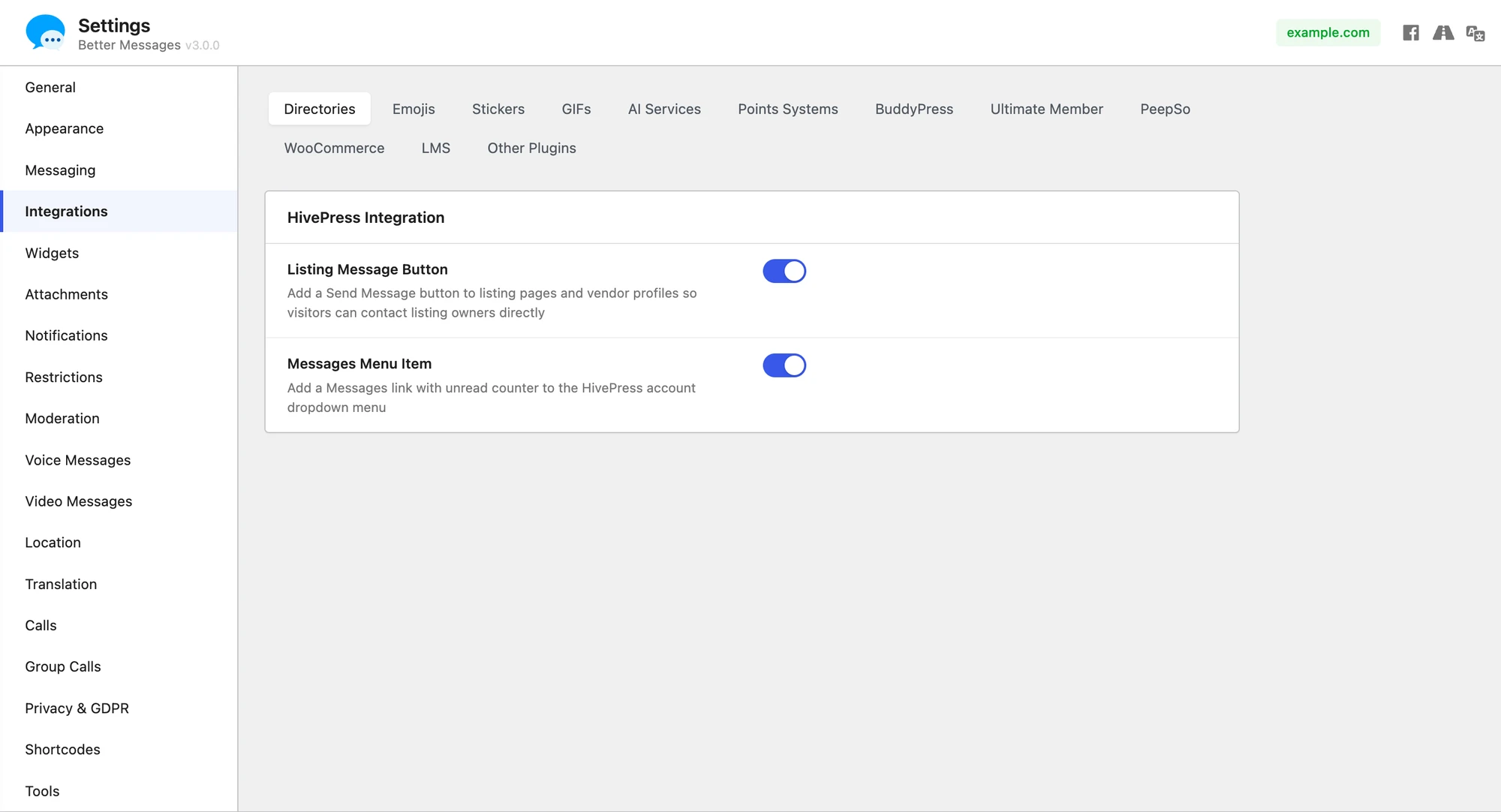 HivePress integration settings