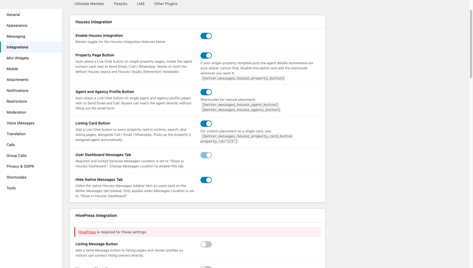 Houzez integration settings