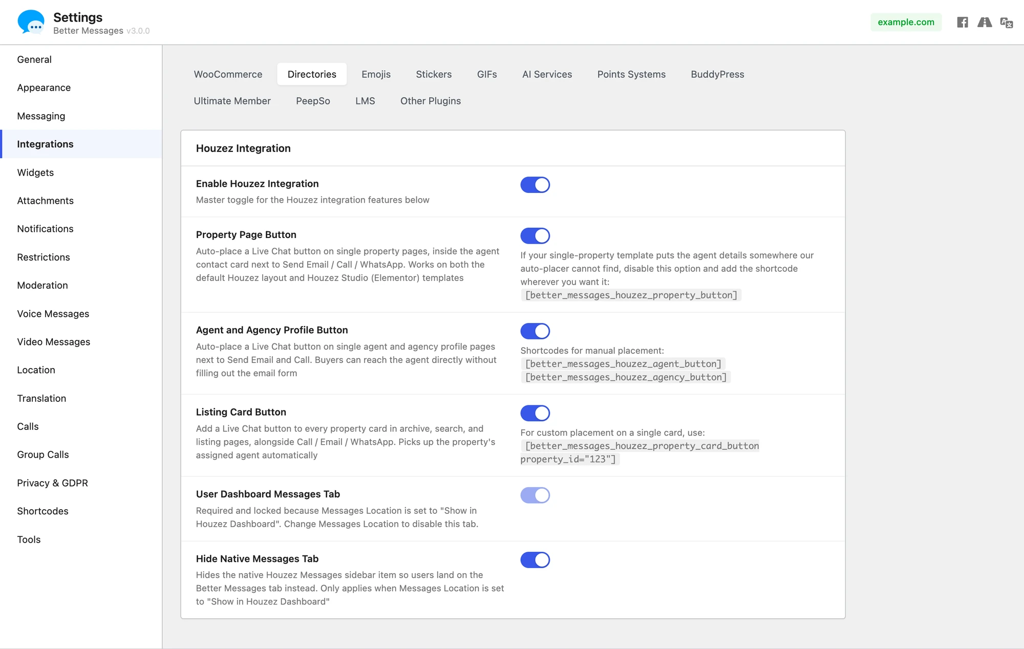 Houzez integration settings