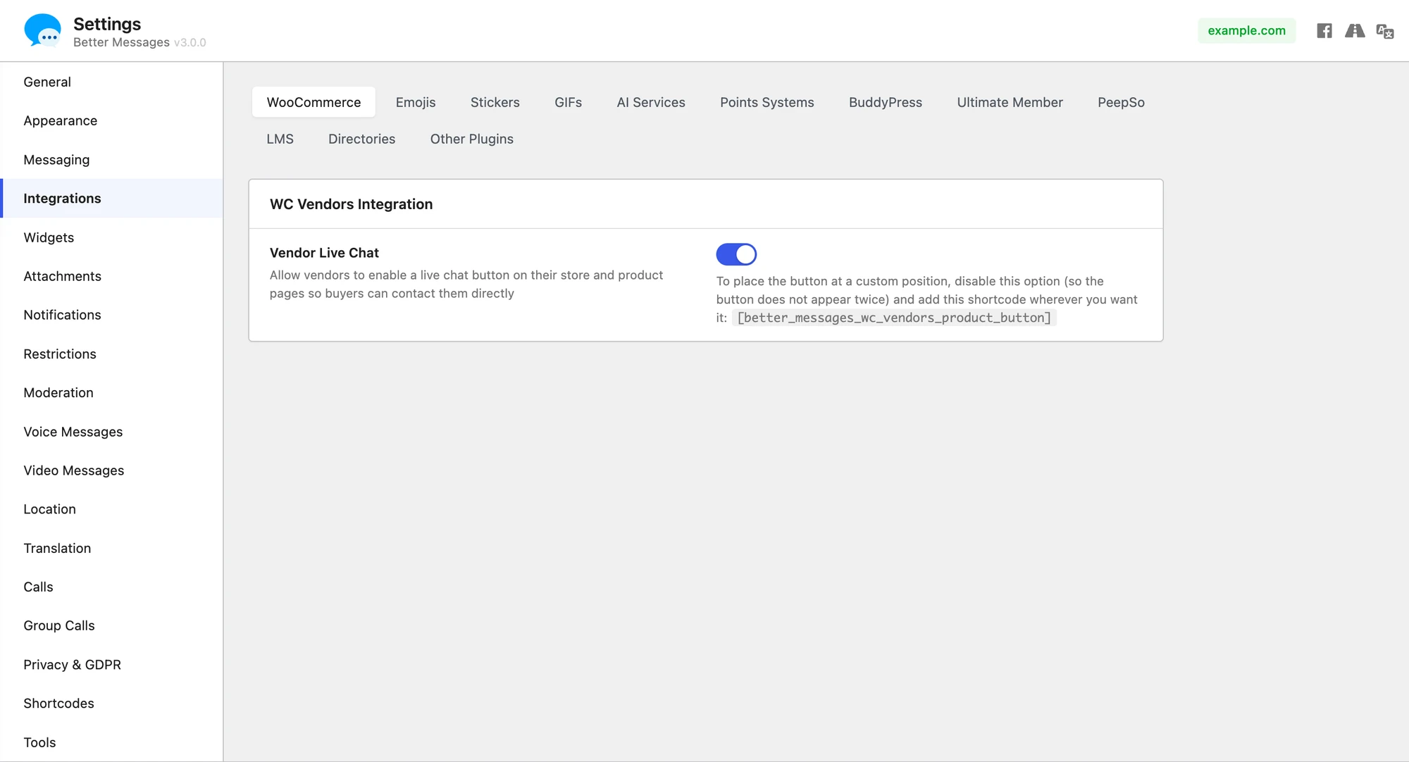 WC Vendors integration settings