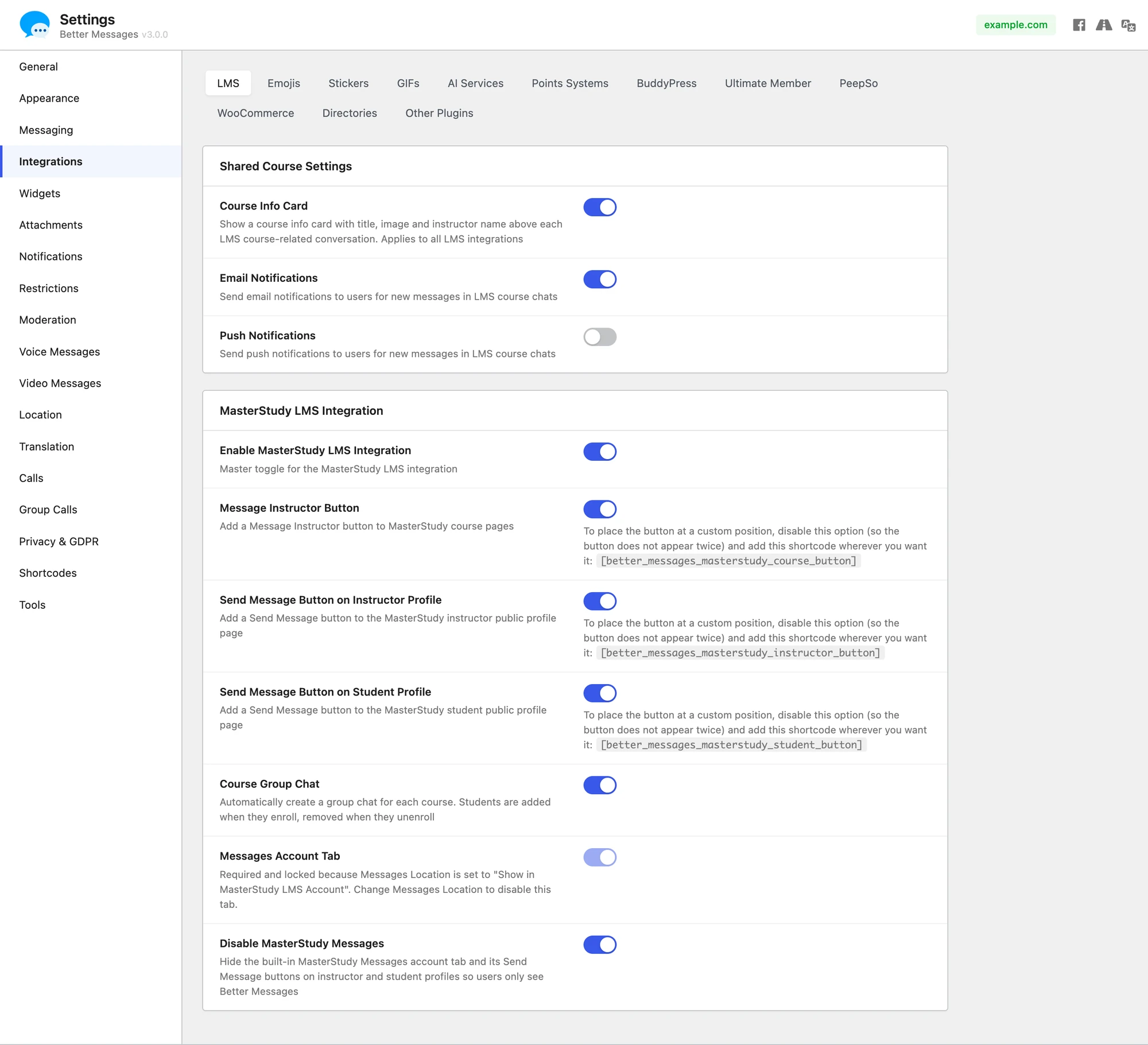 MasterStudy LMS integration settings
