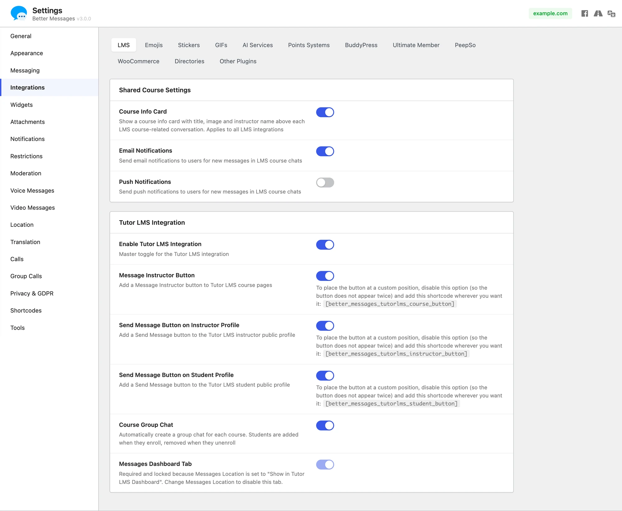 Tutor LMS integration settings