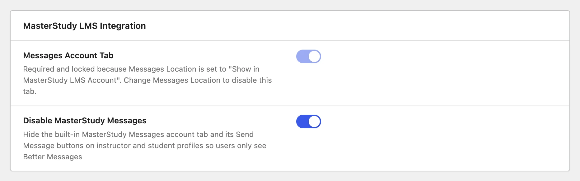 Messages Account Tab locked on when Messages Location uses the account