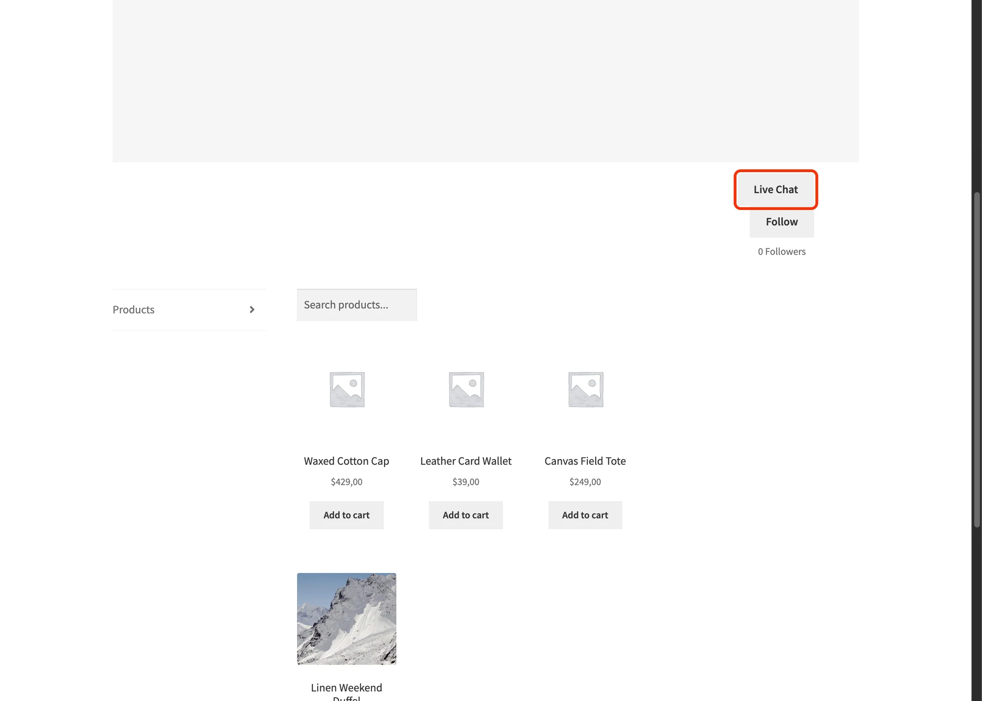 Live Chat button on a MultiVendorX vendor storefront