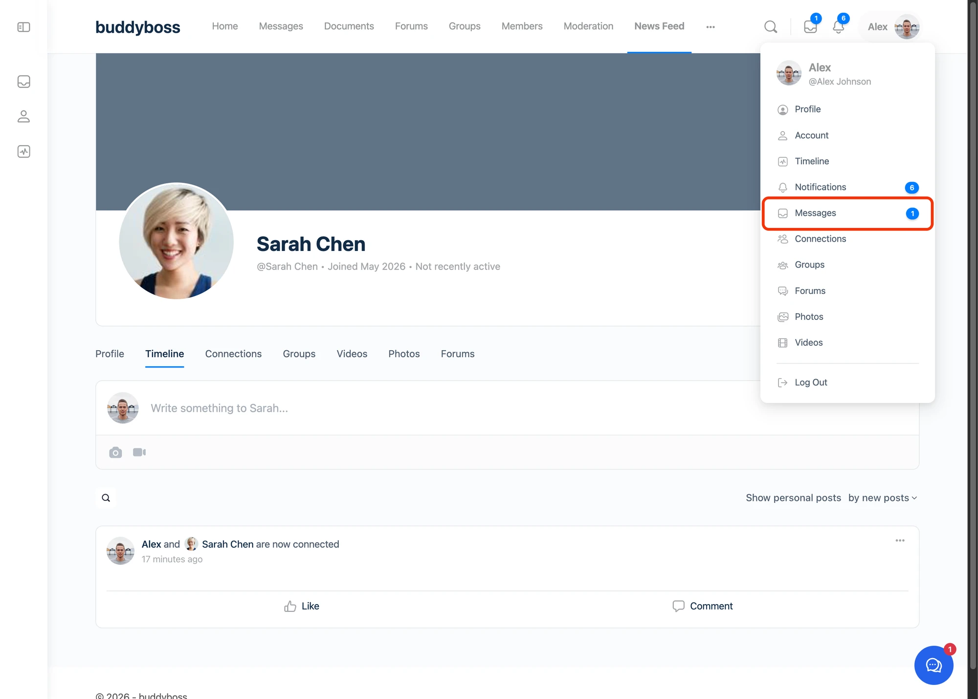 Live unread counter in the profile dropdown