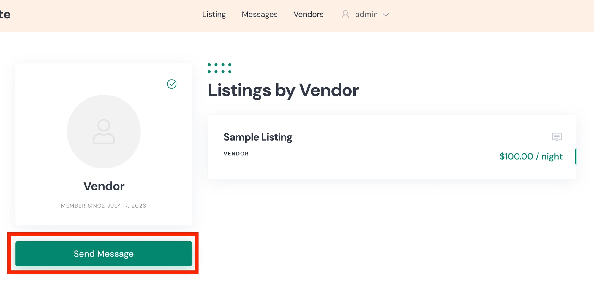 Vendor page