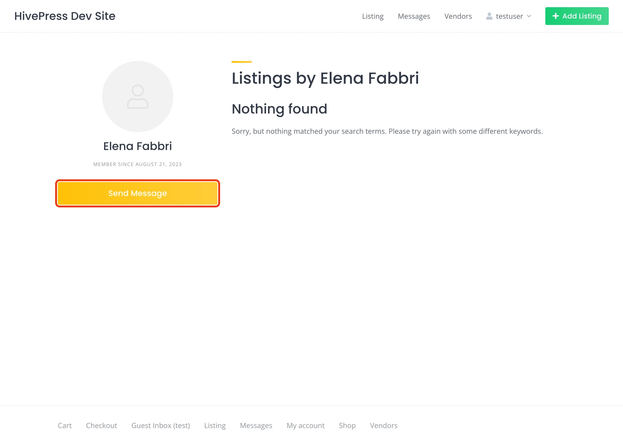 Send Message button on a HivePress vendor profile