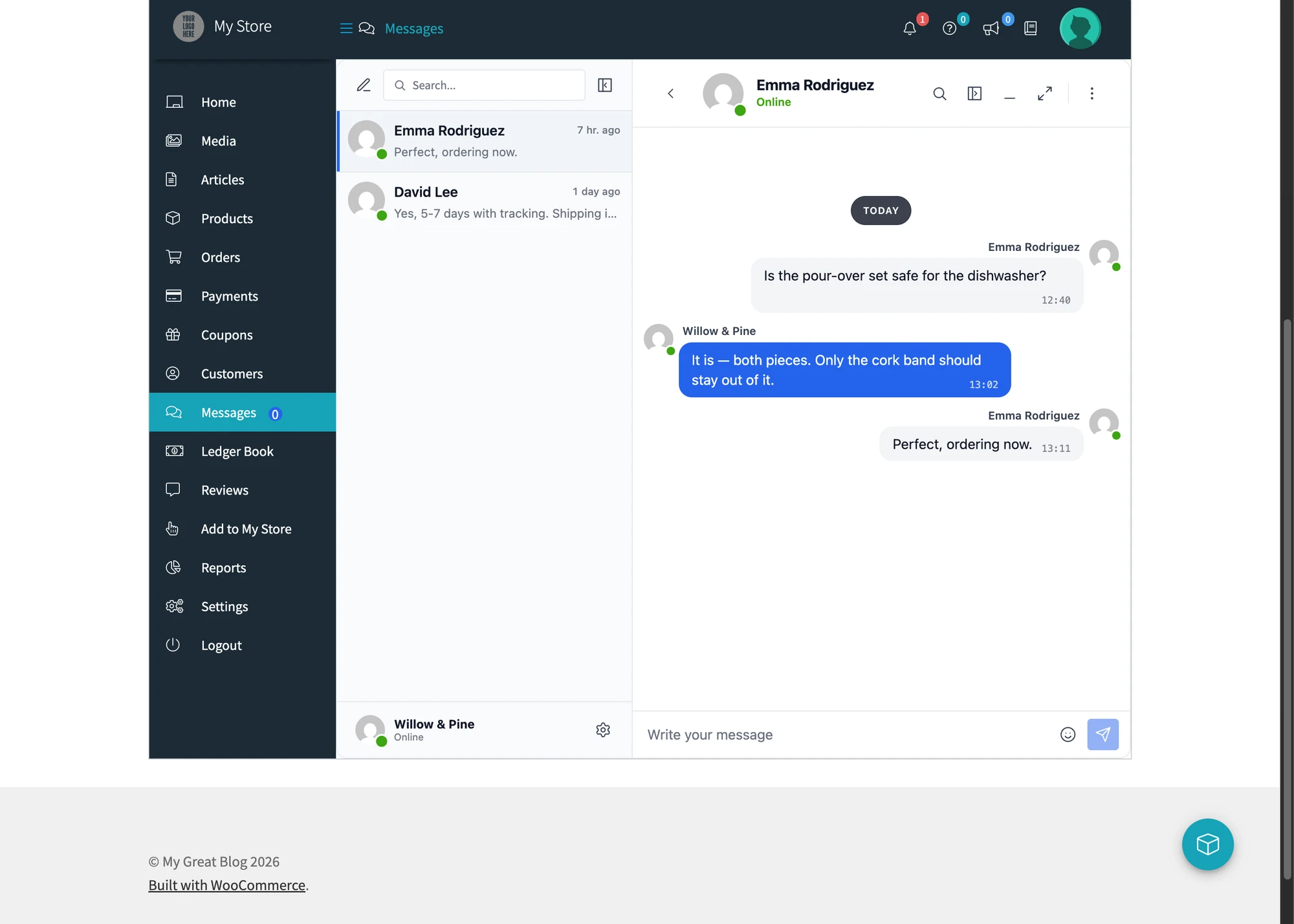 Live Chat tab on the WCFM vendor dashboard