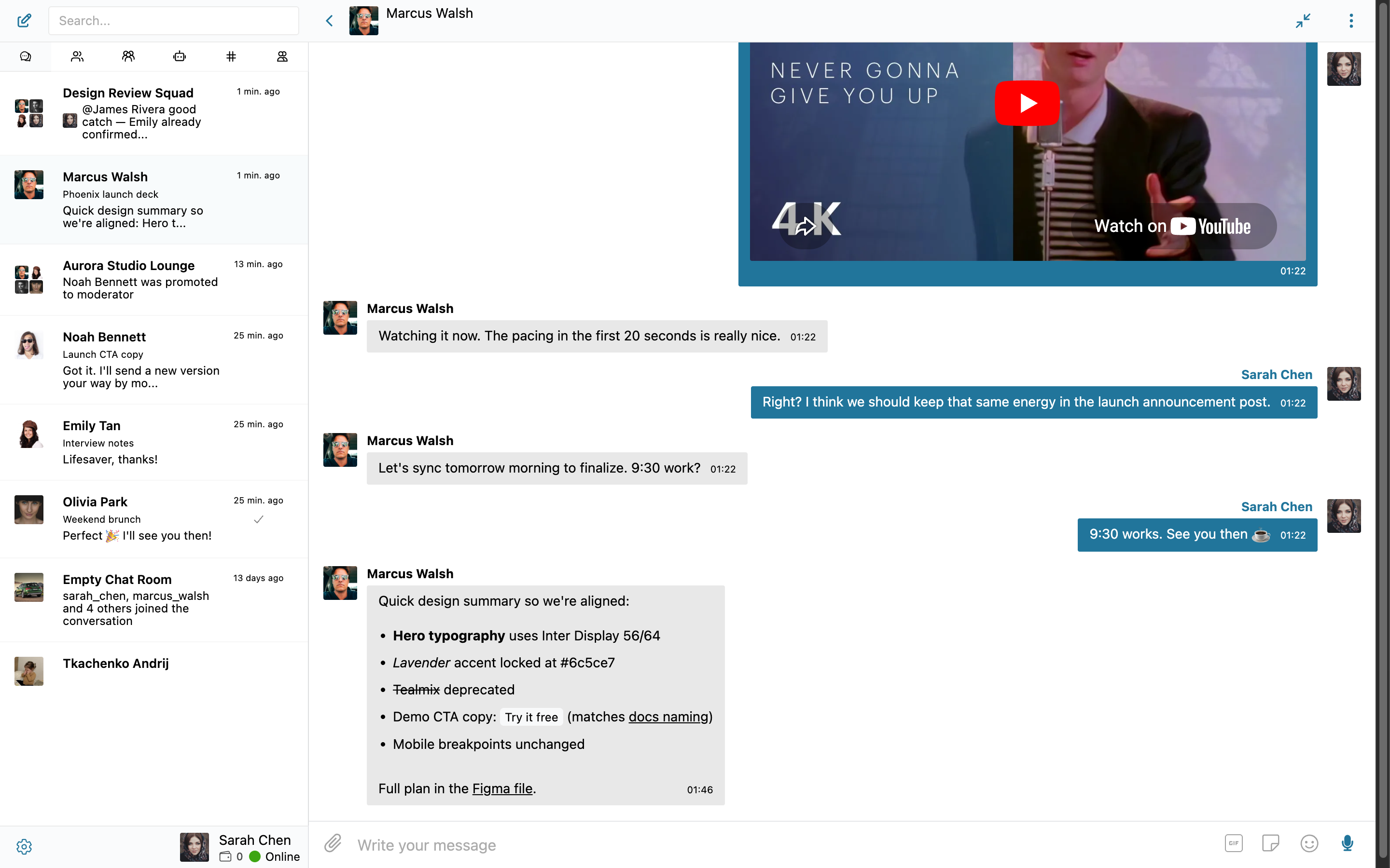 A chat message rendering bold, italic, strikethrough, inline code, links, and a bulleted list — all in a single bubble