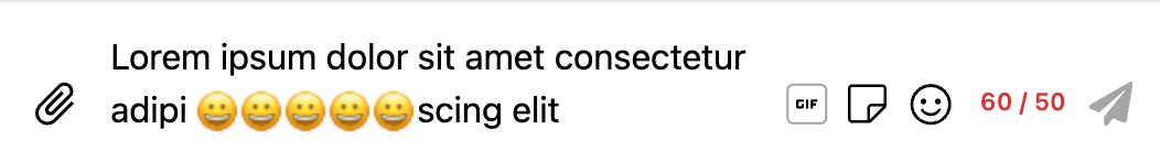 Composer with the live character counter shown in red when the message exceeds the configured limit