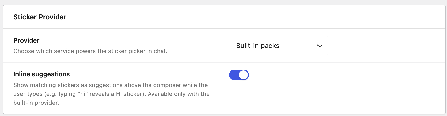 Sticker provider settings
